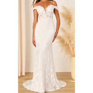 Lulus Precious Romance White Embroidered Off-the-Shoulder Maxi Dress. NWOT